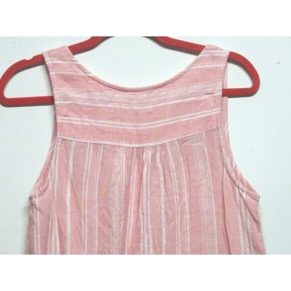 Time & Tru Women's M (8-10) Tank Top Pink Striped Linen Blend V Neck beautiful - Picture 8 of 13